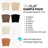 TruFlat sample pack with mixed wood sheets: maple, oak, walnut, black, linen, white