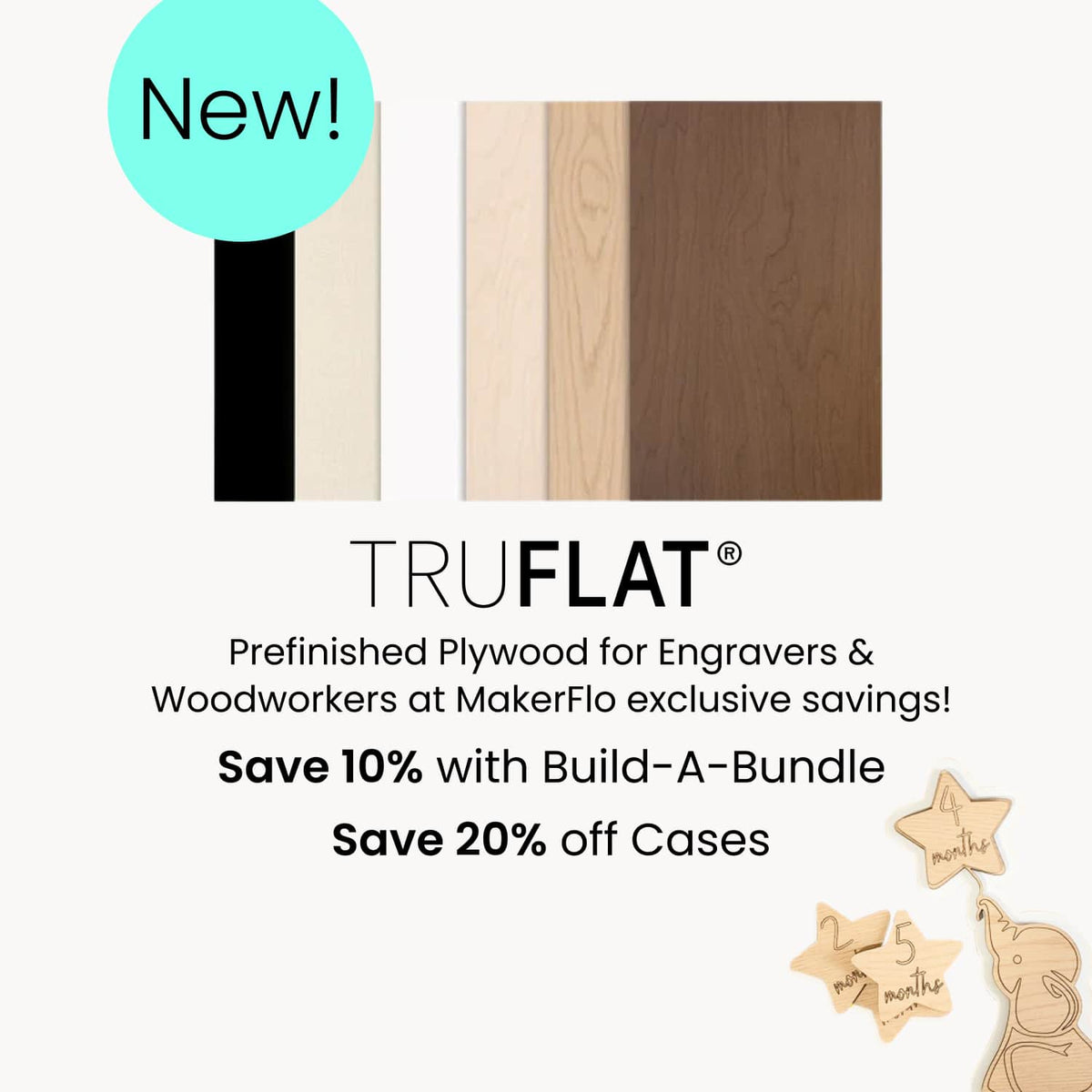Assorted prefinished plywood sheets with light and dark wood tone swatches