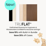 Assorted prefinished plywood sheets with light and dark wood tone swatches