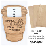 TruFlat oak wood sample sheets, light tan with visible grain, for cutting and engraving