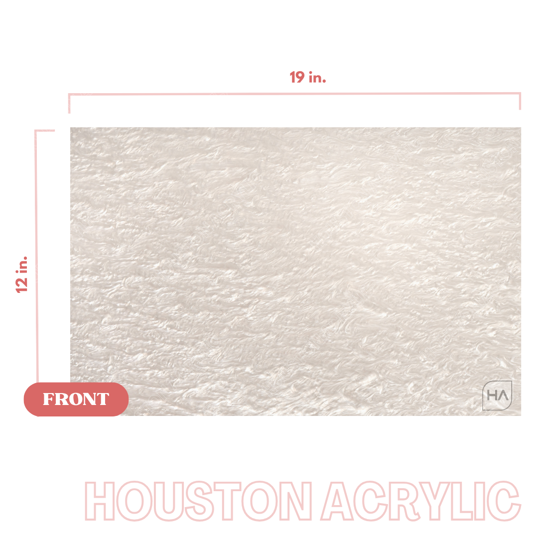 Pearl-finish white acrylic sheet, dense marbled texture, flat front view