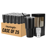 Case of 25 black 30oz stainless tumblers with straws, plus logo-free box