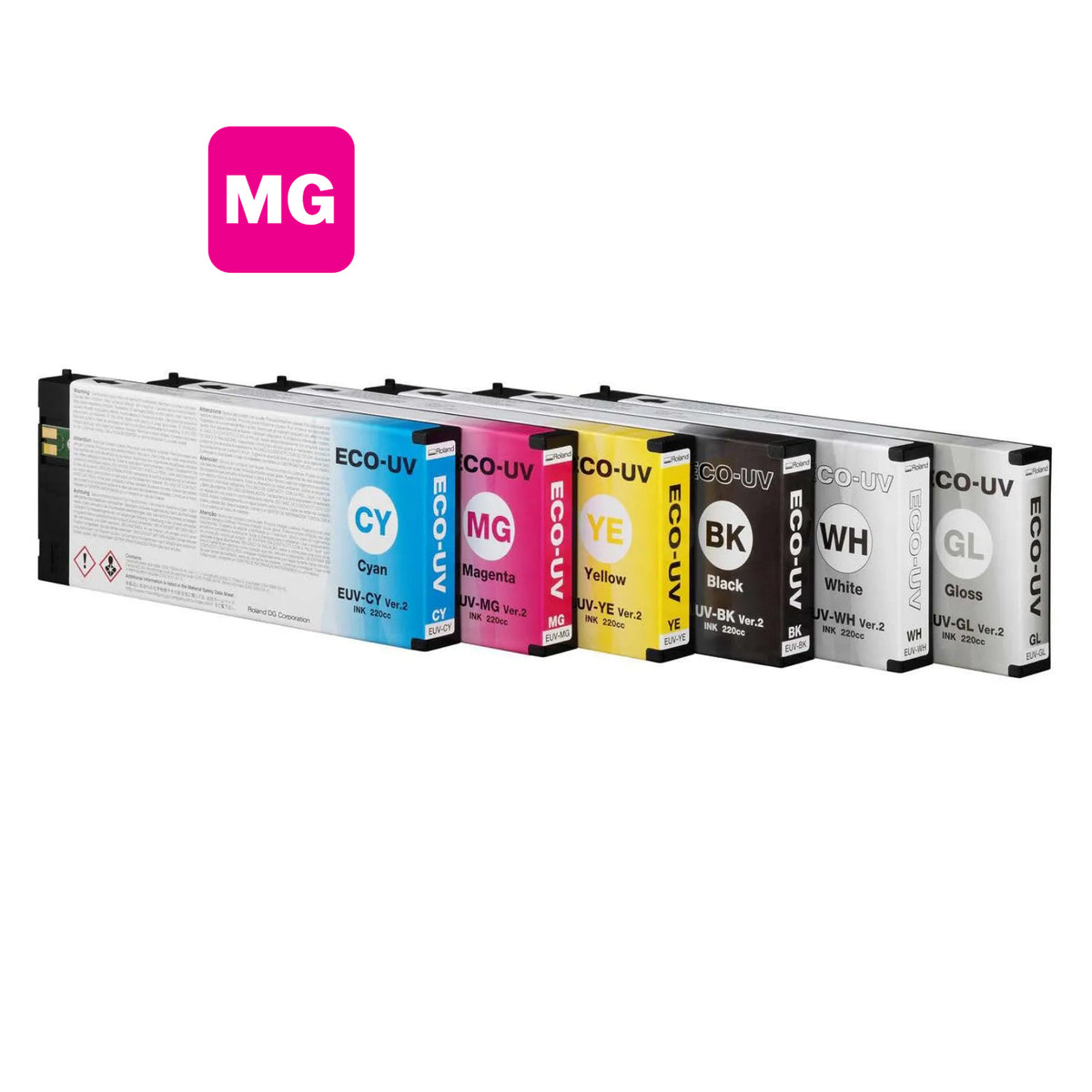 Genuine Roland Eco-UV5 Ink for Roland VersaStudio BD-8 and BD-12 Printers - CMYK, White, Gloss, Primer