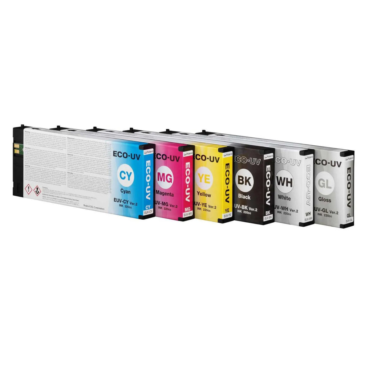 Genuine Roland Eco-UV5 Ink for Roland VersaStudio BD-8 and BD-12 Printers - CMYK, White, Gloss, Primer