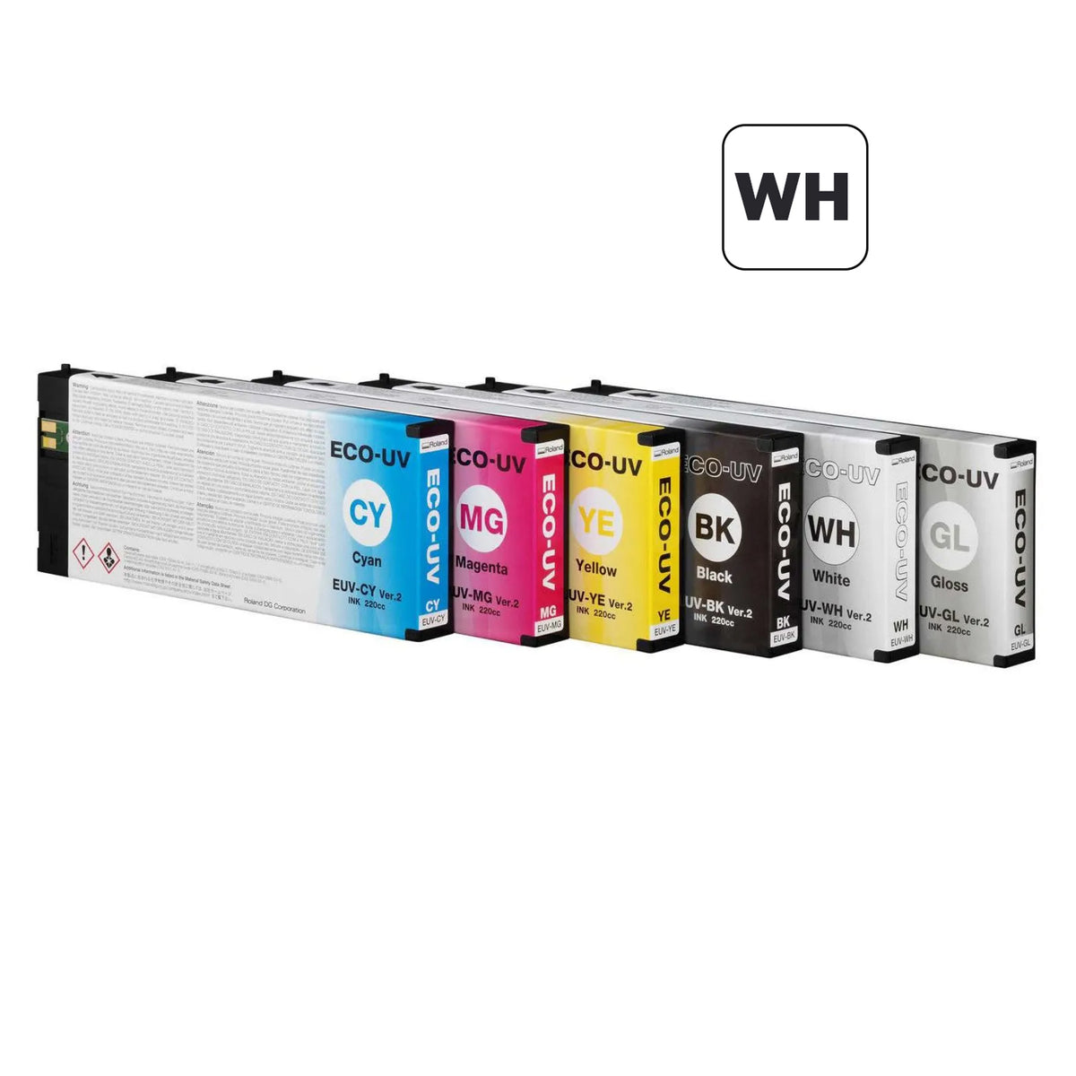Genuine Roland Eco-UV5 Ink for Roland VersaStudio BD-8 and BD-12 Printers - CMYK, White, Gloss, Primer