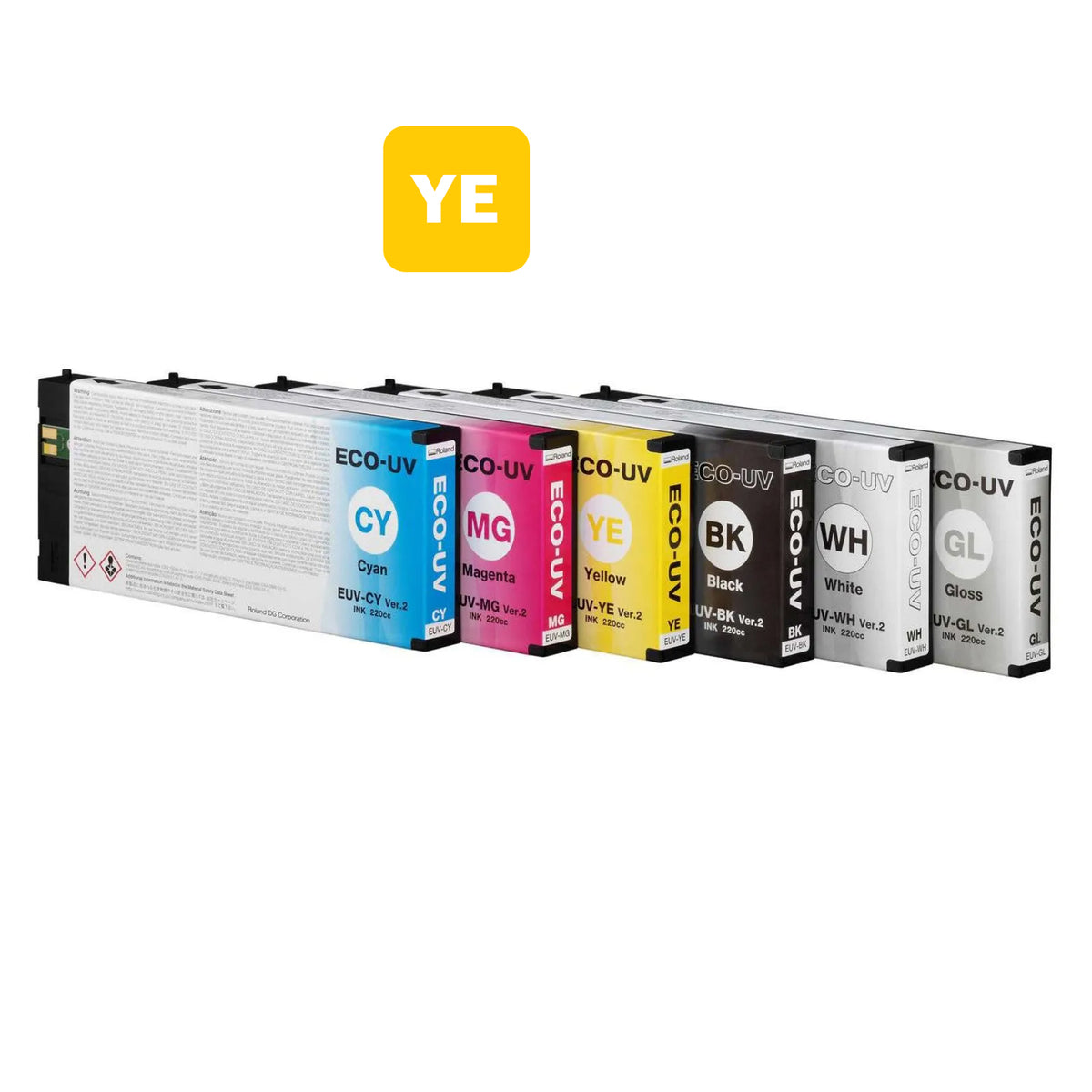 Genuine Roland Eco-UV5 Ink for Roland VersaStudio BD-8 and BD-12 Printers - CMYK, White, Gloss, Primer